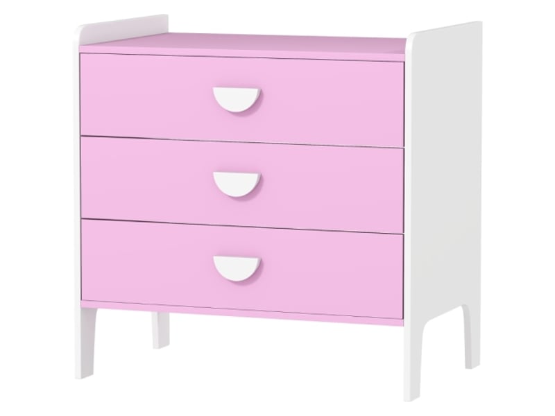  Commode enfant roseblanc, 3 tiroirs en mdf, meuble de rangement pour chambre enfant  - Conforama A