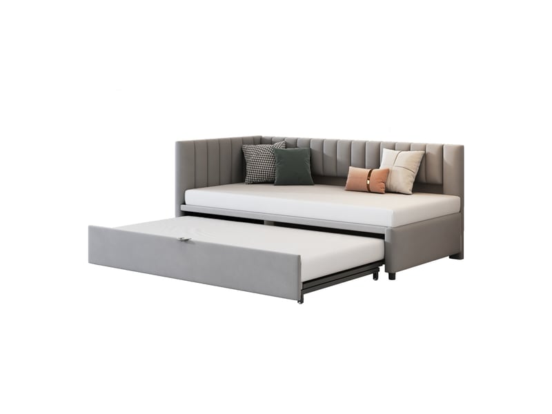  Lit gigogne, lit enfant 180x200 cm, tissu en velours, sans matelas, gris clair  - Conforama A