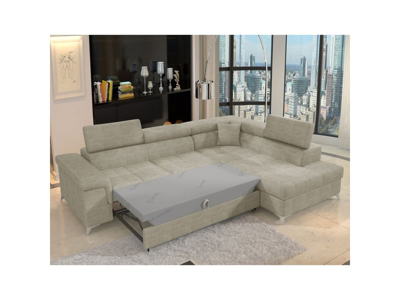  Canapé d'angle convertible palazzo 4 places beige – angle droit avec coffre  - Conforama B