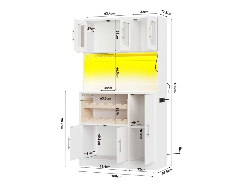 Meuble de cuisine muvano blanc, buffet haut avec portes en verre strié et éclairage rgb - Conforama W