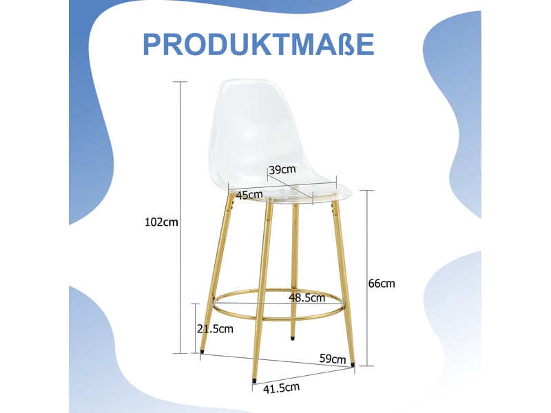  Tabourets de bar 66 cm lot de 2, dossier transparent, repose-pieds, pour cuisine, structure métal, or et transparent  - Conforama C