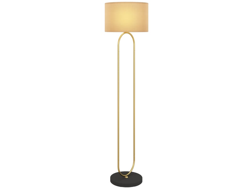  Lampadaire abat-jour en lin douille e27 style moderne interrupteur à pied pour salon et chambre 156 cm doré et noir  - Conforama A