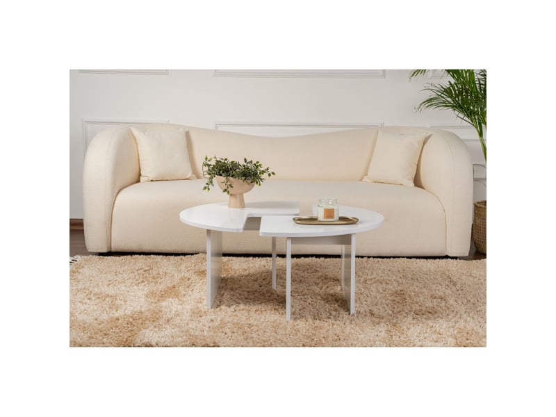  Table basse ronde en bois mdf mélaminé blanc naturel ø90 x 41 cm  - Conforama C