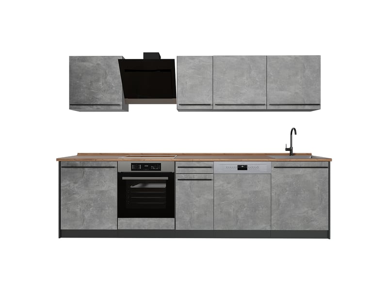  Vicco cuisine, bétonanthracite, 280cm plan de travail chêne doré  - Conforama A