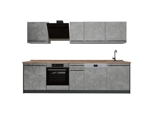 Vicco cuisine, bétonanthracite, 280cm plan de travail chêne doré