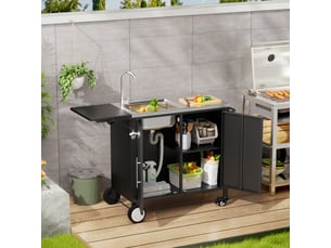 Table barbecue évier îlot cuisine plan rabattable armoire rangement métal chariot roulettes jardin cour pelouse