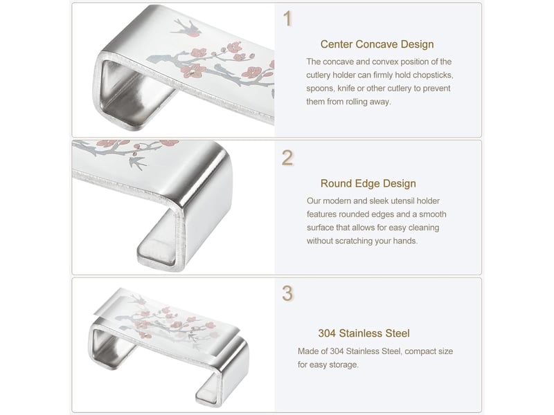 Lot de 4 repose-baguettes en acier inoxydable 304 - motif fleur de prunier - support de couteaux pour comptoir, baguettes, cuillères, fourchettes - Conforama D