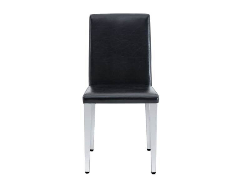  Ensemble de 4 chaises minimalistes noir et argent - cuir pu noir, pieds métal argenté, luxe européen, style moderne  - Conforama A