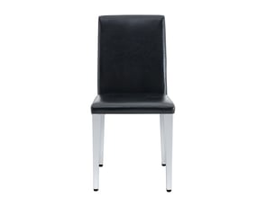 Ensemble de 4 chaises minimalistes noir et argent - cuir pu noir, pieds métal argenté, luxe européen, style moderne