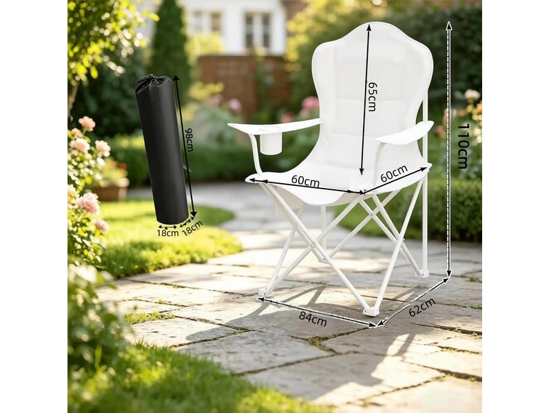 Fauteuil de camping pliant 84 x 62 x 110 cm – noir et gris clair – porte-gobelet et poche latérale - Conforama C