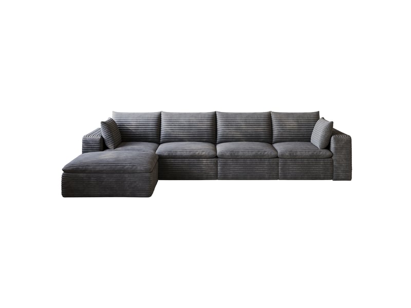  Canapé d’angle modulable modenvie 5 places 340 x 160 x 60 cm en velours côtelé gris foncé avec méridienne gauche  - Conforama A