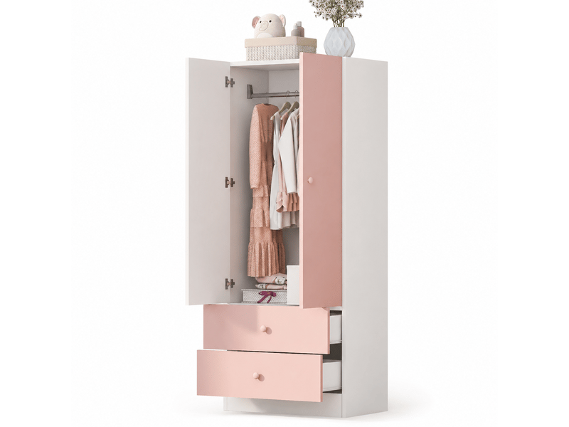  Armoire 70 x 40 x 170 cm avec penderie et 2 grands tiroirs, design à blocs de couleur - rose et blanc Fay Lum - Conforama A