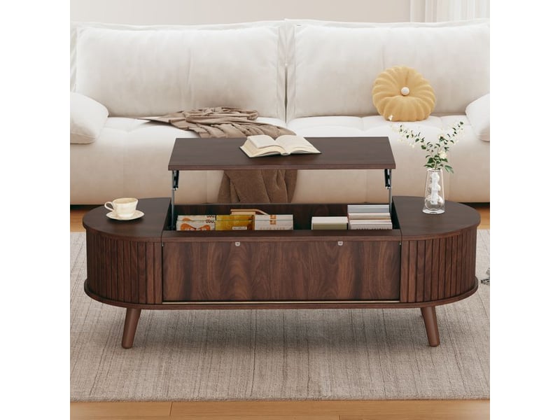  Table basse relevable - truxen8 - noyer - rangement caché - 5 étagères 120x50x39.5cm - Conforama C