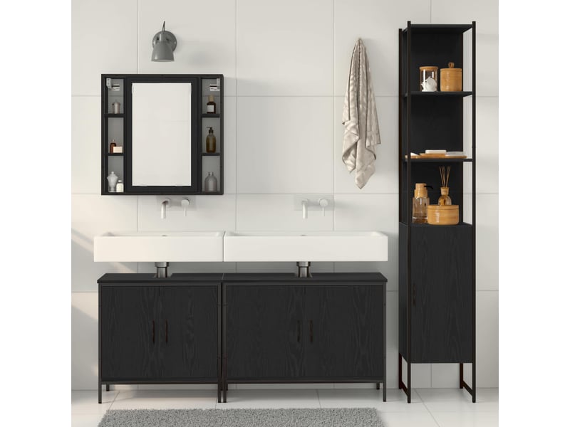  Ensemble de mobilier de salle de bain 4 pièces noir cf64560  - Conforama D