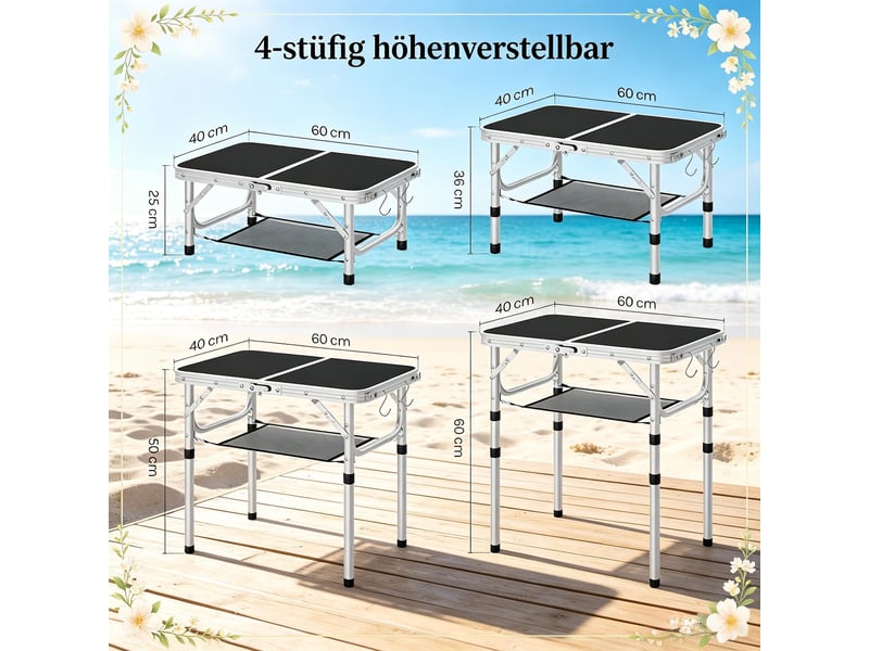 Table pliante extérieure multifonctionnelle, camping, filet rangement, hauteur réglable, plage - Conforama D