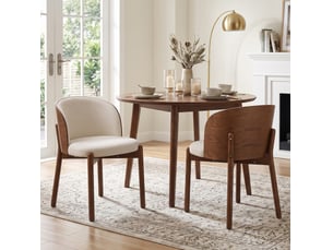 Lot de 6 chaises de salle à manger avec dossier enveloppant et assise rembourrée en tissu de lin et bois noyer