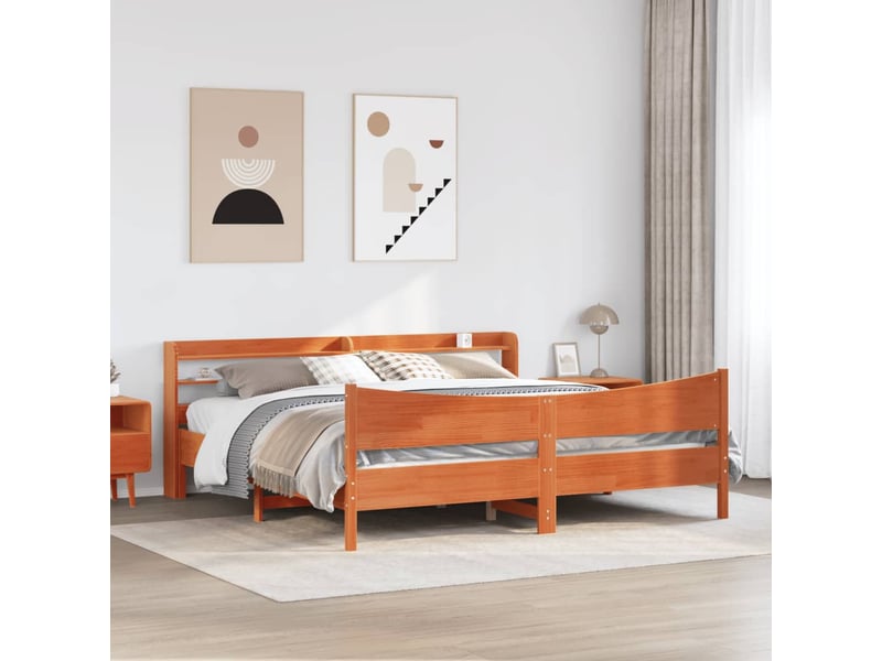 Lit double- lit adulte -  cadre de lit et tête de lit  marron 200x200 cm bois de pin  - Conforama B