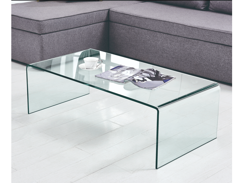  Table basse en verre trempé transparent avec plateau ouvert, pour salon, bureau et salle à manger, 100 × 50 × 35 cm  - Conforama B