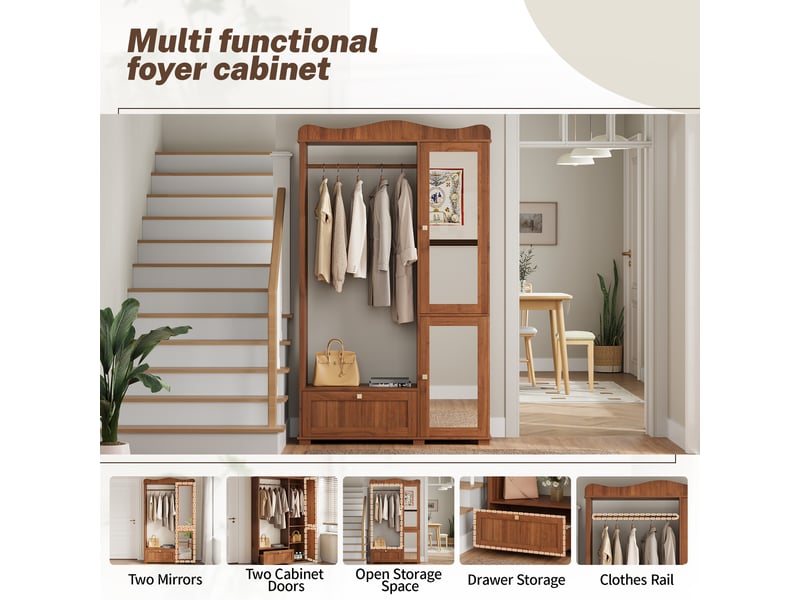  Armoire-penderie avec miroir 2 portes 1 tiroir mdf coloris noyer 115.5x38.5x194.5 cm GL4112N - Conforama D