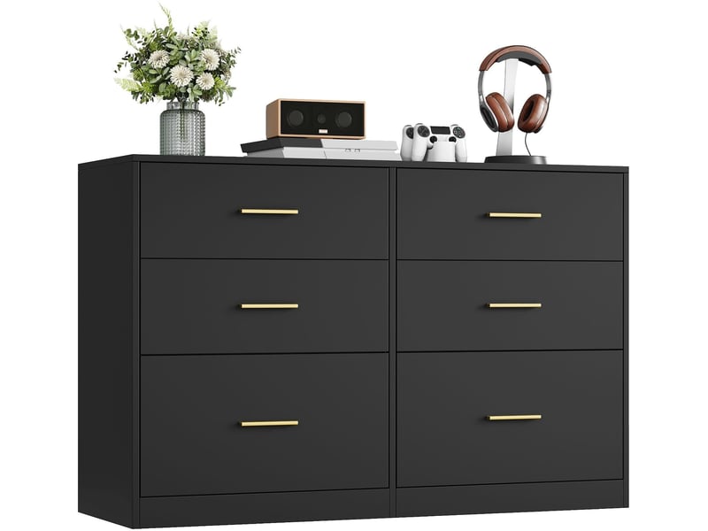  Commode moderne à 6 tiroirs pour dressing 40 x 119 x 78 cm décoration élégante en panneau d'aggloméré noir d'encre 12_0013169  - Conforama A