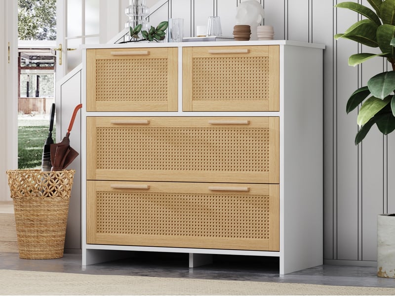  Armoire de rangement, 80 x 80 x 38cm, 4 tiroirs, buffet pour coucher, salon, salle à manger et couloir, marron  - Conforama B