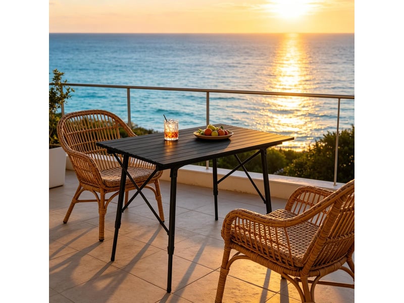 Table de camping ulevr pliante à hauteur réglable, 120 x 68,5 cm, en aluminium noir, avec sac de transport - Conforama D