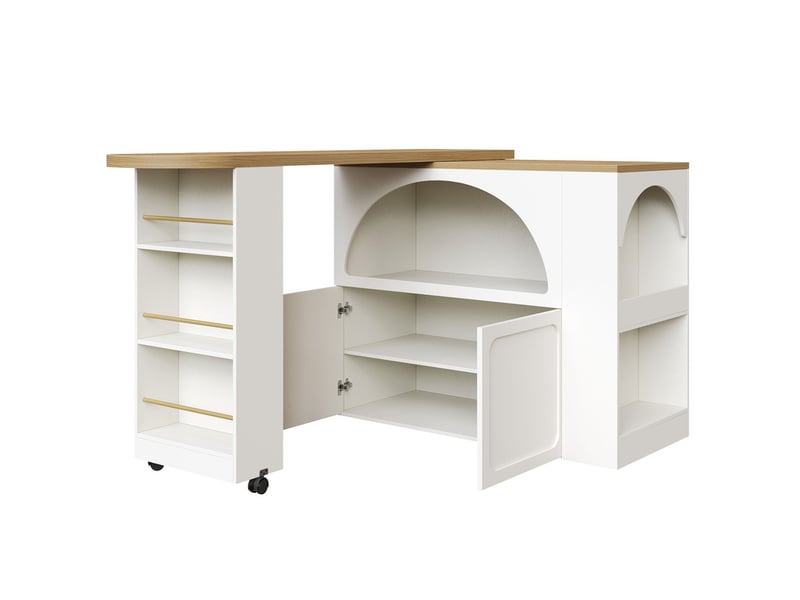 Buffet de cuisine, mobile table de bar extensible 135-205×39×100cm avec led, porte bombée,blanc  - Conforama E