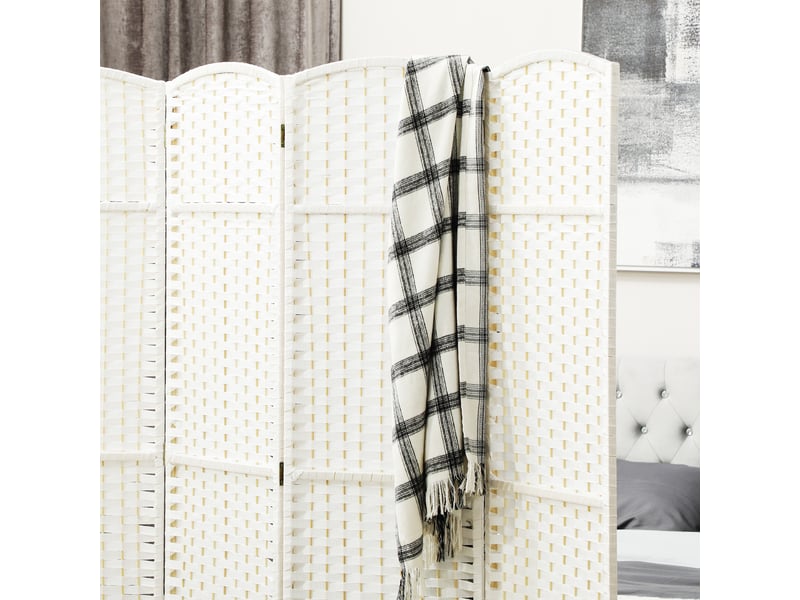  Paravent interieur en bois 4 panneaux 160 x 170 cm séparateur de pièce pliable pour salon, blanc, chambre à coucher  - Conforama W