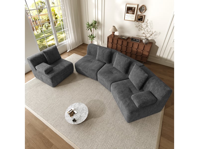 Canapé modulable, canapé 4 places, en velours tricoté, sans montage, pour salon et séjour, format compressé - Conforama D