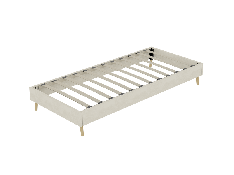  Cadre de lit 1 place 90x200 cm beige en tissu et métal, style moderne  - Conforama E