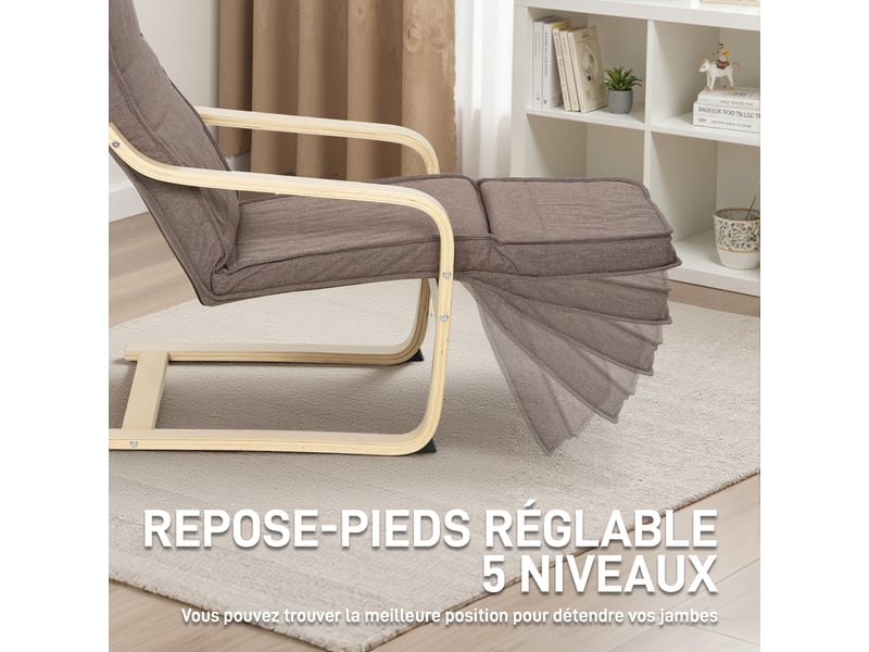  Fauteuil luxe confort et relaxation avec repose-pied réglable 94 x 66,5 x 100 cm cm bois massif marron  - Conforama D