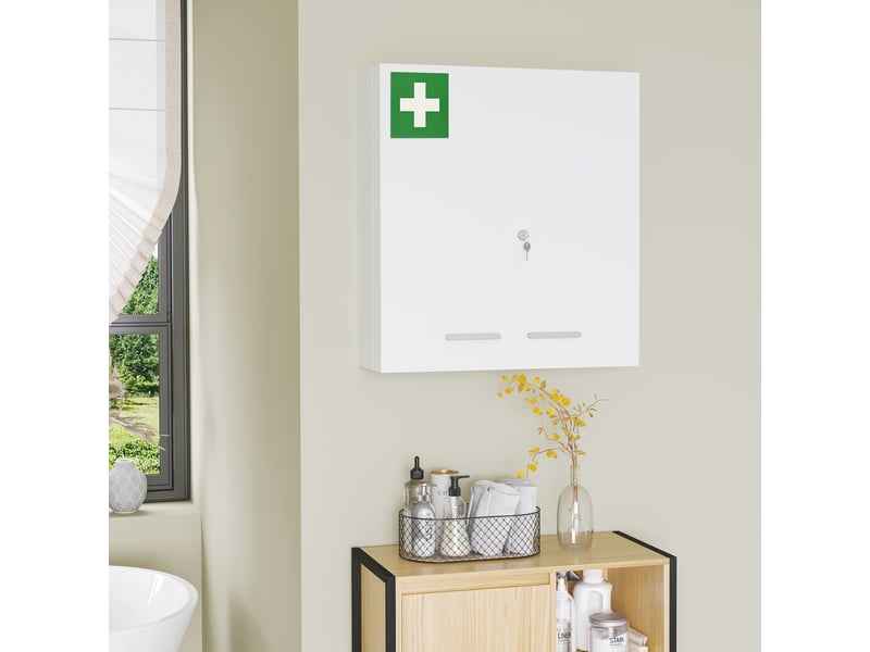  Armoire à pharmacie 6 étagères avec serrure et 2 clés de sécurité, blanc, 55x18x60 cm  - Conforama W