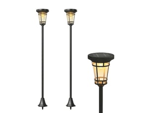Ensemble de 2 lanternes solaires sur pied, hauteur réglable de 180 cm, 2 modes de luminosité, interrupteur à capteur de lumière, ip44