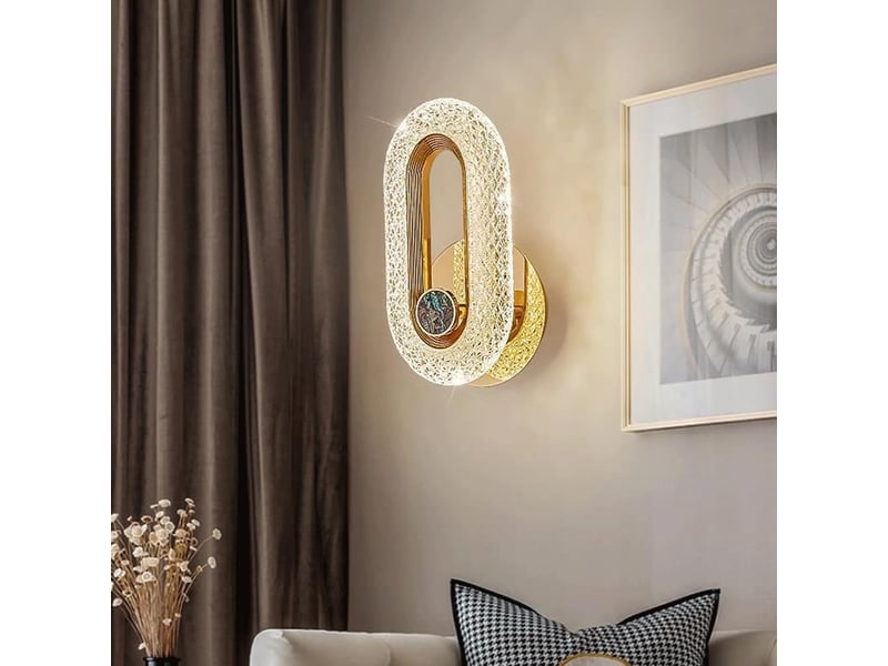  Applique murale led dorée, abat-jour ovale en acrylique transparent – 8w, 3 modes de couleur, aluminium, pour chambre et salon-style 1  - Conforama C