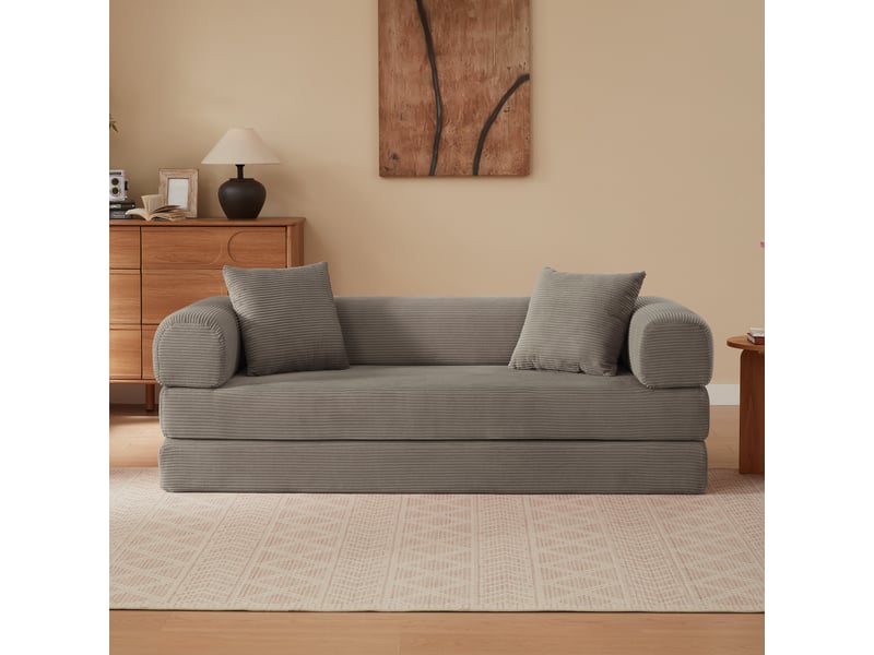 Canapé convertible lit 1 place taupe, canapé pliable avec revêtement velours et structure stable pour salon ou chambre - Conforama B