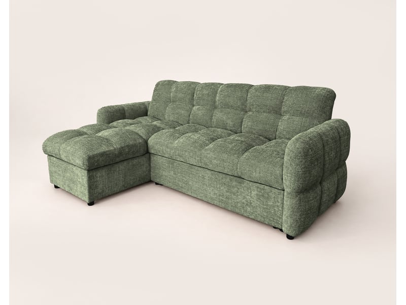 Octave - canapé d'angle réversible 4 places convertible avec coffre en velours texturé - best mobilier - vert sauge OCTAVE - Conforama E