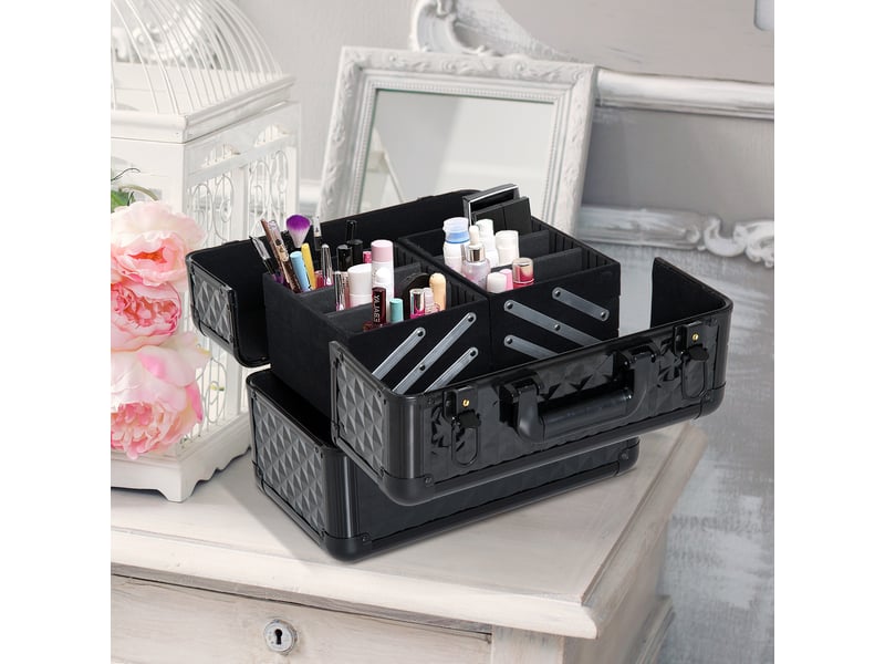 Mallette cosmétique professionnelle portable aluminium, 4 compartiments, 35,5 x 20 x 25,5 cm - Conforama C