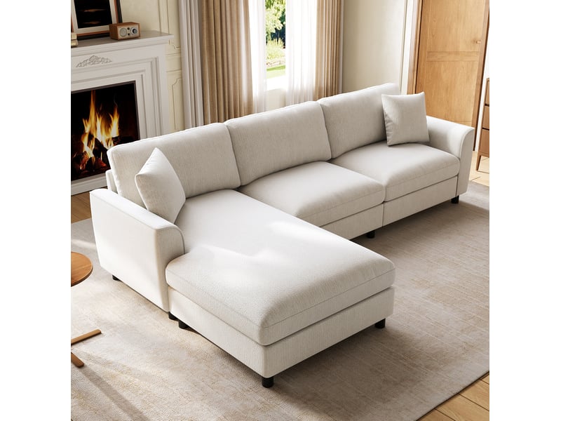 Canapé d'angle 3 places 256x137x79 cm réversible chenille beige - Conforama D