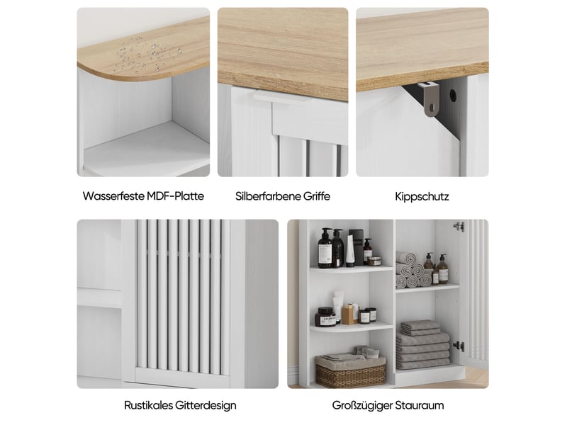  Meuble d'angle 68x25x76 cm, meuble salle de bain, 1 porte, design moderne et simple, rangement, mdf, blanc et chêne  - Conforama E