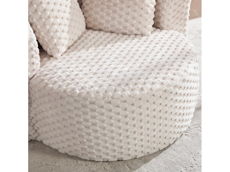 Fauteuil 1 place en tissu pelucheux beige avec repose-pieds - 130 x 115 x 84 cm - Conforama D