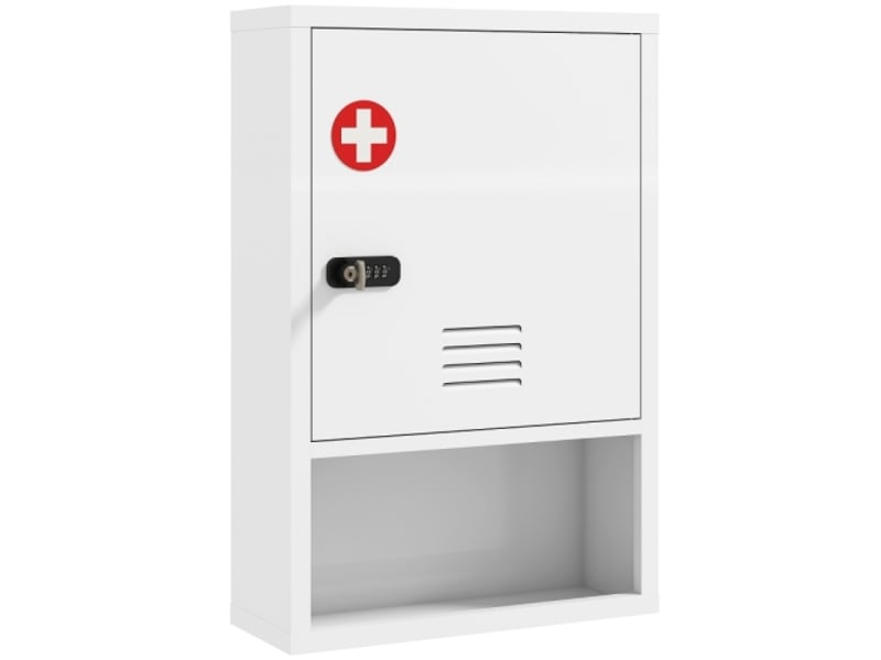 Armoire à pharmacie murale blanche, 3 niveaux, verrouillable par code et clé, rangement sécurisé - Conforama A