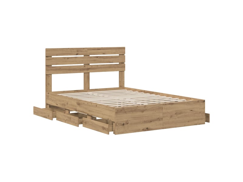  Lit double- lit adulte -  bed frame with storage and headboard artisan oak 120 x 200 cm  - Conforama B