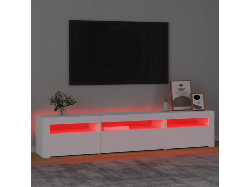  Meuble tv - banc tv - meuble de rangement avec lumières led blanc 195x35x40 cm  - Conforama E