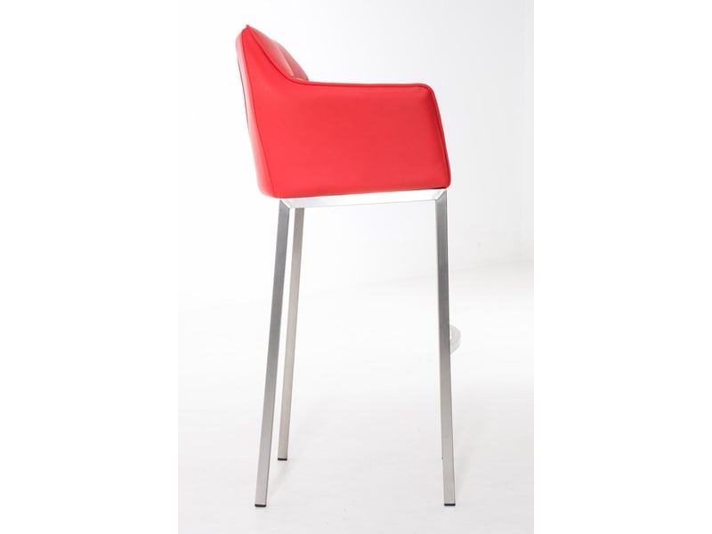  Tabouret de bar x1 en similicuir rouge avec structure en métal finition acier inoxydable hauteur d'assise 83 cm 10_0000987  - Conforama C