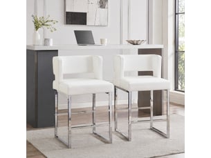 Lot de 2 tabourets de bar 53x48x91 cm, blanc, pu, métal argenté, chaises hautes assise carrée, cuisine