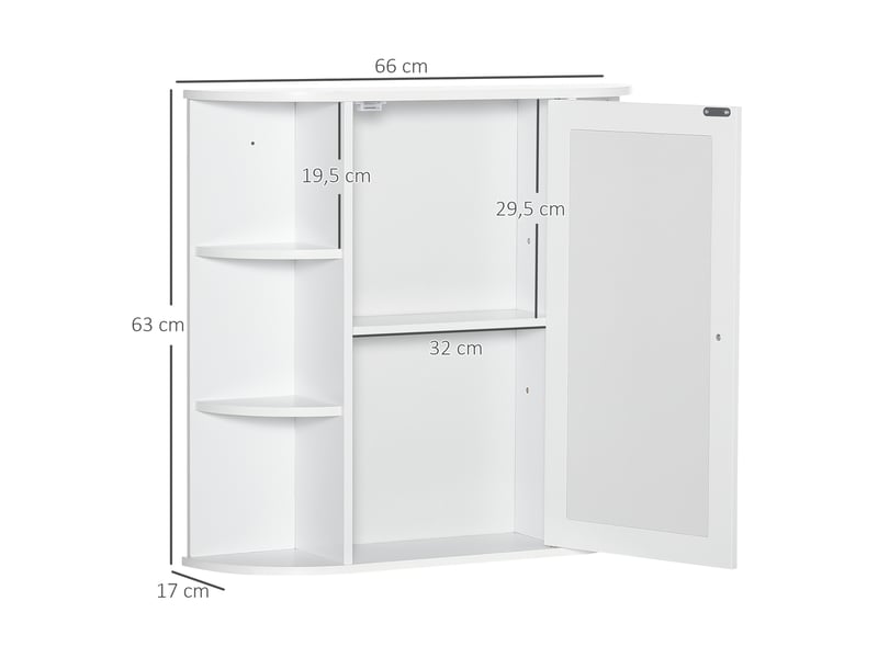  Armoire de toilette avec miroir et 8 compartiments blanc 66 x 17 x 63 cm  - Conforama C