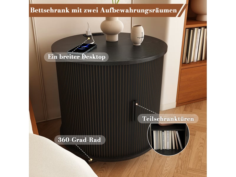  Table de chevet 60x60x60 cm avec station de charge noir  - Conforama E