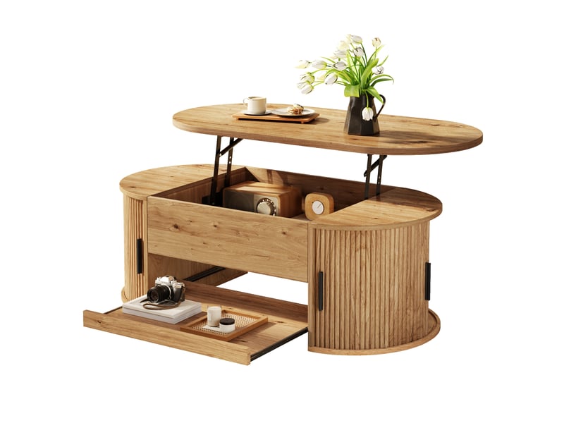  Table basse 110x55x55 cm relevable avec rangement coloris naturel  - Conforama A