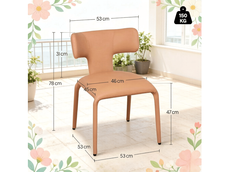  Lot de 2 chaises de salle à manger 53 x 53 x 78 cm marron clair en simili cuir, dossier incurvé design moderne  - Conforama C