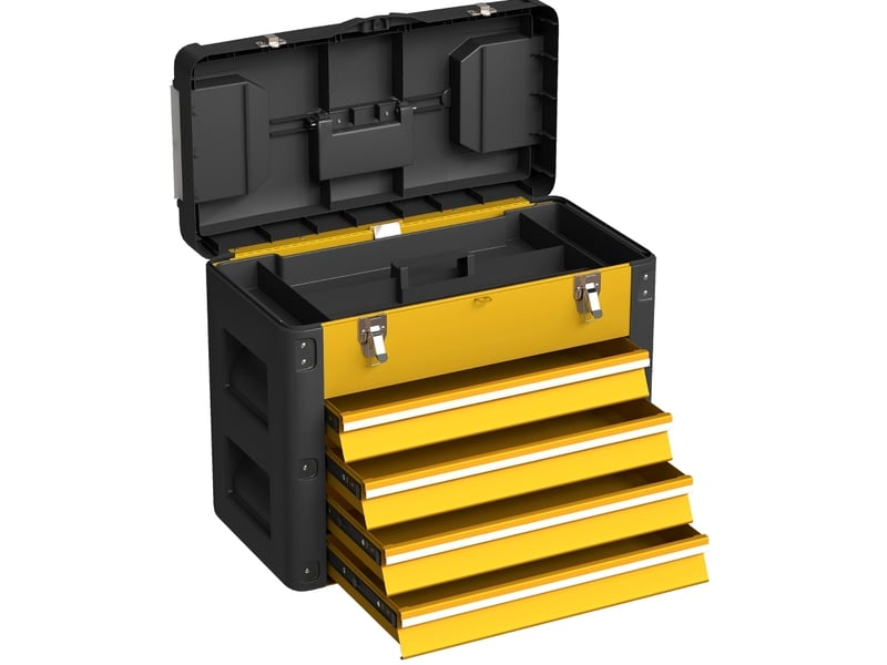 Boîte à outils vide avec 4 tiroirs 49,7 x 25,3 x 40,7 cm, jaune, acier et plastique, à poignée - Conforama A